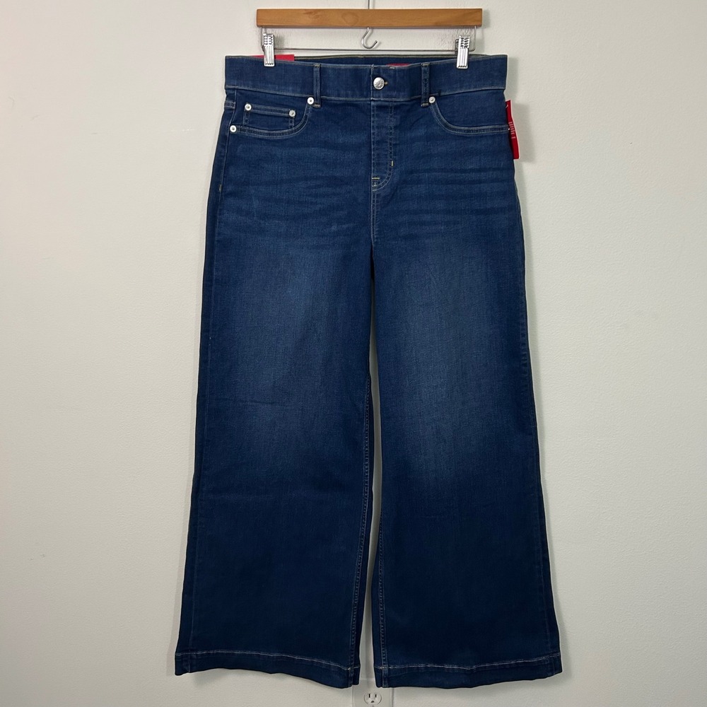 Spanx EveryWear Wide Leg Jeans Dark Wash High Rise Shaping Denim XL Regular NEW